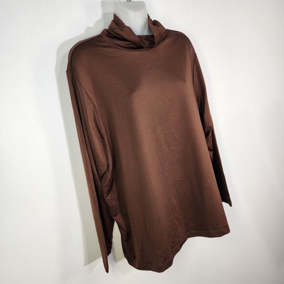 Susan Graver Essentials Butterknit Ruched Turtleneck Top Size 1X Brown Stretch - Picture 4 of 9
